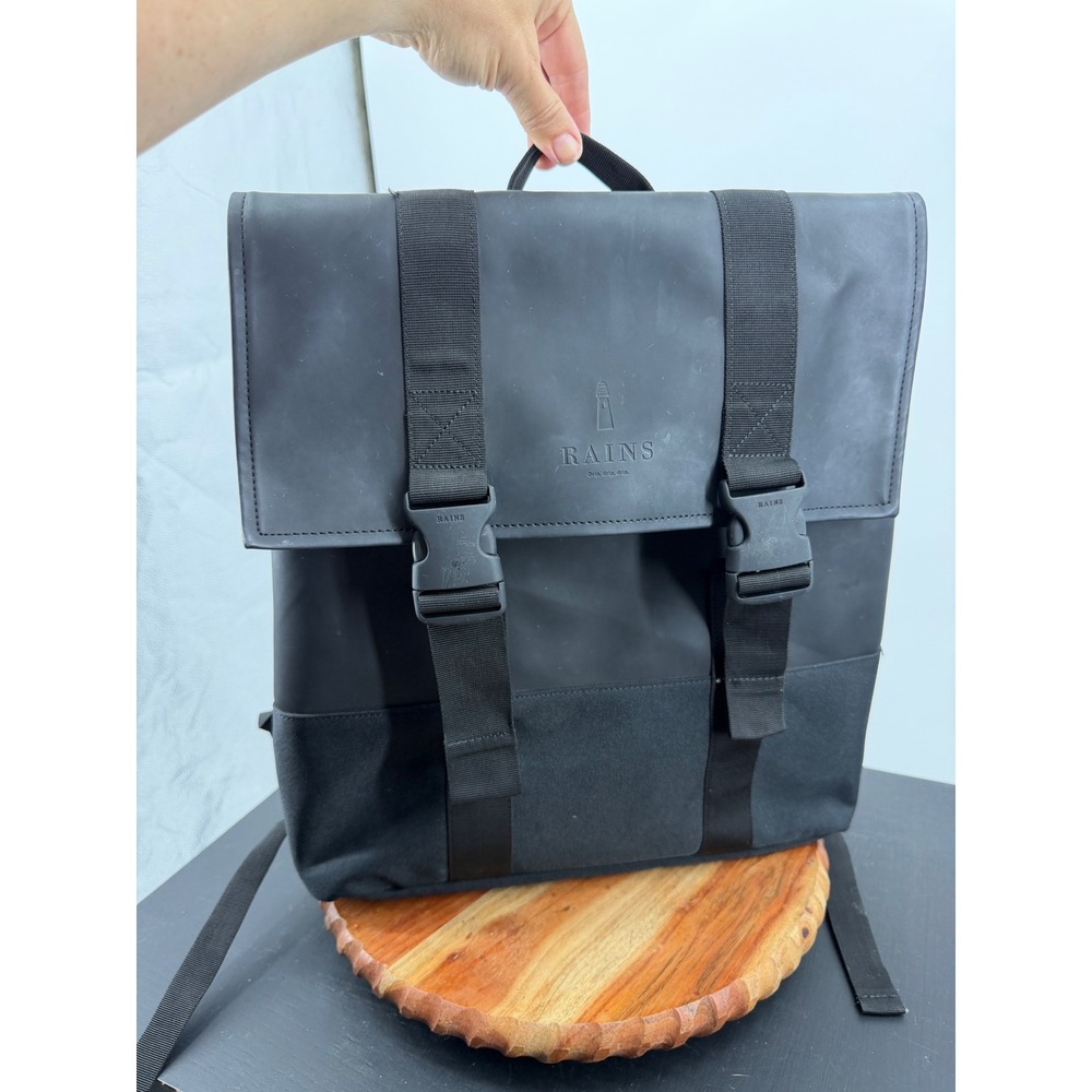 Rains MSN Buckle Backpack Men OS Black Waterproof Matte Flap Top Bag